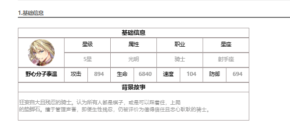 《第七史诗》野心分子泰温技能属性一览